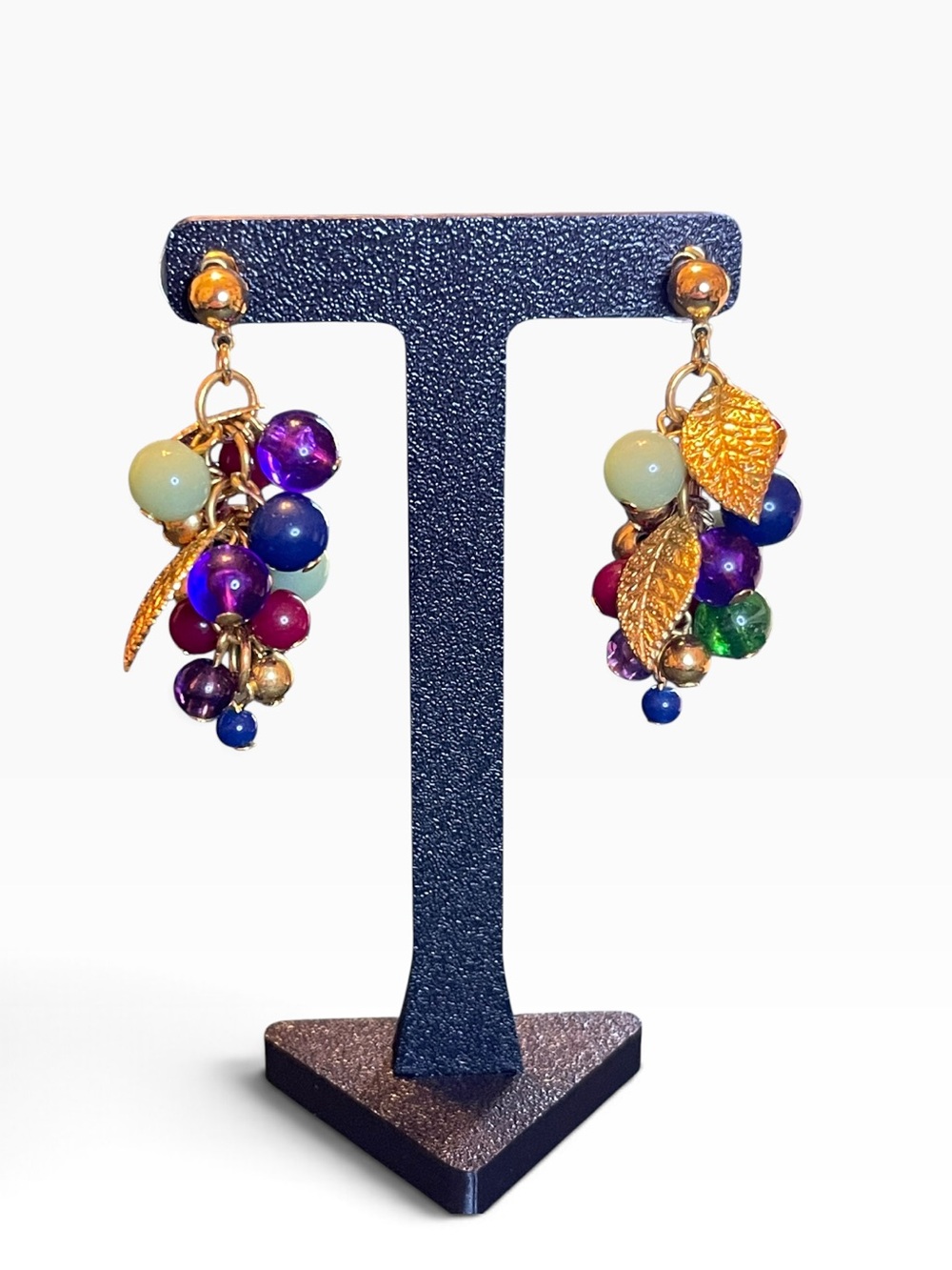 1994 Avon “Bountiful Harvest” Colorful Cha Cha Gold-Tone Leaf Cluster Earrings